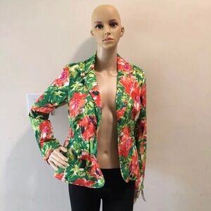 Floral Print Rose Multicolor Live a Little Red and Green
Collared Blazer